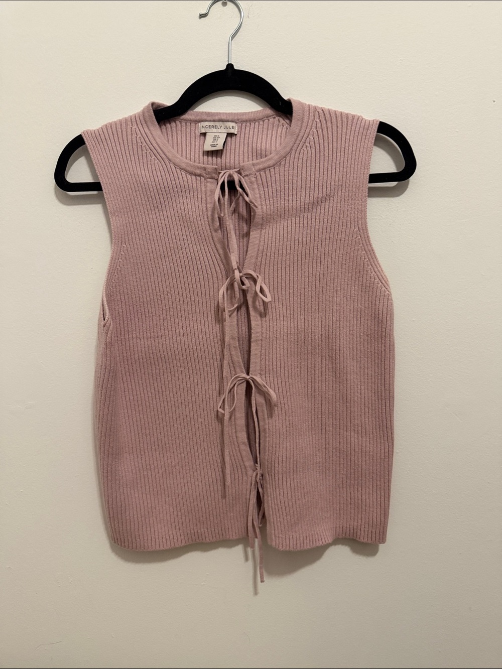 Blush Ribbed Tie-Front Sleeveless Tank Small